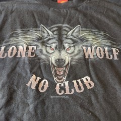 Lone Wolf No Club Biker Motorcycle Double-Sided/Flame Sleeves Graphic Tee Sz L