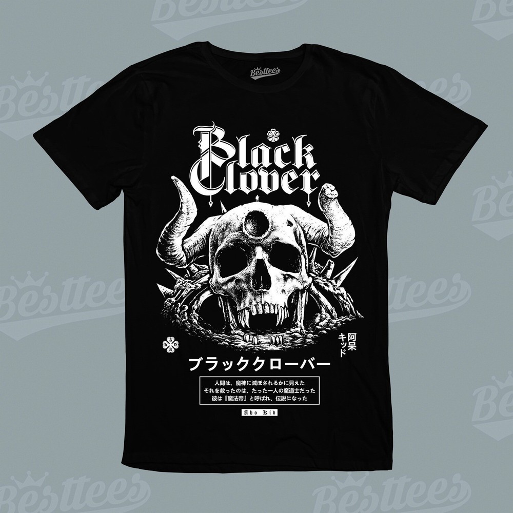 UNISEX Japanese Black Clover CARTOON ANIME MANGA ASTA Skull Skeleton Tee T-Shirt
