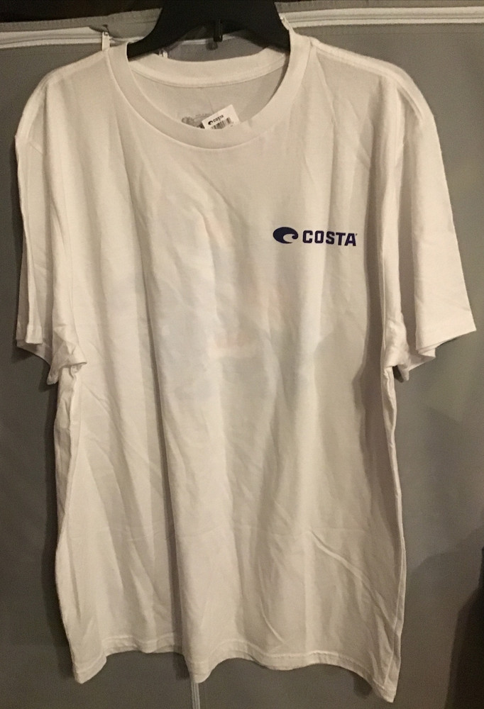 Costa Del Mar Men’s Graphic Logo Short Sleeve T Shirt XL White Black Front Logo