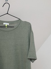 Wool & Co Men’s Khaki Green Linen Solid Tee Shirt Size L Made in Italy