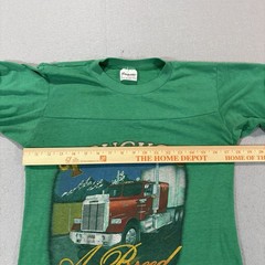 Vintage 80s Paper Thin Trucker T Shirt Green Sz M Rig USA Trucking Tee