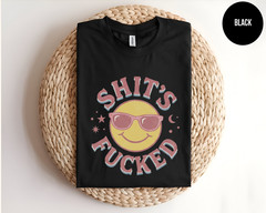 Funny Smiley Face T Shirt Sarcastic Graphic Tee Retro Aesthetic Top Adult Humor