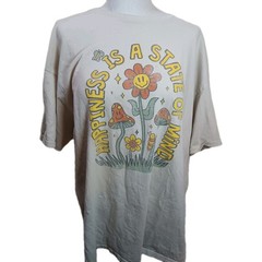 DOM 100% Cotton Retro Distressed Mushroom Smile Flower Graphic Tee T-shirt 2XL
