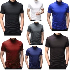 Men Short Sleeve Top Mock Turtleneck Casual Pullover T-Shirt Slim Fit Undershirt