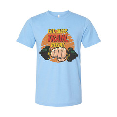 Eat Sleep Train Repeat Unisex Fitness Graphic T Shirt For Gym And Workout Cotton