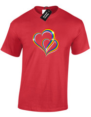 2 PRIDE HEARTS MENS T SHIRT GAY PRIDE LGBTQ COMMUNITY LESBIAN RAINBOW FLAG TOP