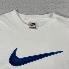 Nike T-Shirt Mens XXL White Blue Swoosh Vintage 90s Made in USA Streetwear Tee