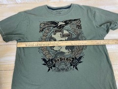 Y2K Style DKNY Jeans NYC Skull Print Muted Green w/ Black Flocking T-Shirt Sz XL