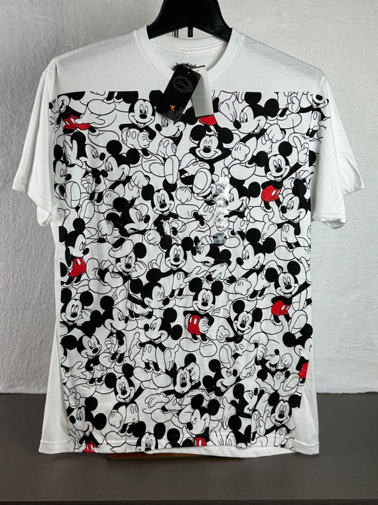 Disney Unisex White Mickey Mouse Printed T-Shirt Large Short Sleeve New With Tag