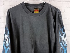 Vintage Archaic Smile Blue Flames Black Long Sleeve T-shirt Made In USA, Sz. XL