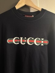 Gucci Men’s Black Logo Crew Neck Short Sleeve Cotton T-Shirt, Size M