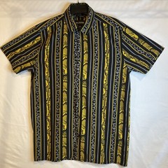 Stretch Drill Clothing Animal Print Mens Dress Shirt Black Yellow Grey Size M