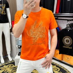 New Men Fashion Trend Dragon Diamond Rhinestone Streetwear Summer Luxury T-Shirt