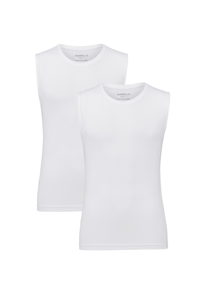 Marvelis Men’s T-Shirt Twin Pack – Body Fit – Tank Top / Crew Neck – Skin