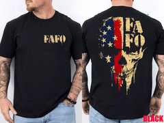 FAFO Skull Patriotic Grunge Style for Men 2 Sided FAFO Skull Front Back T-Shirt
