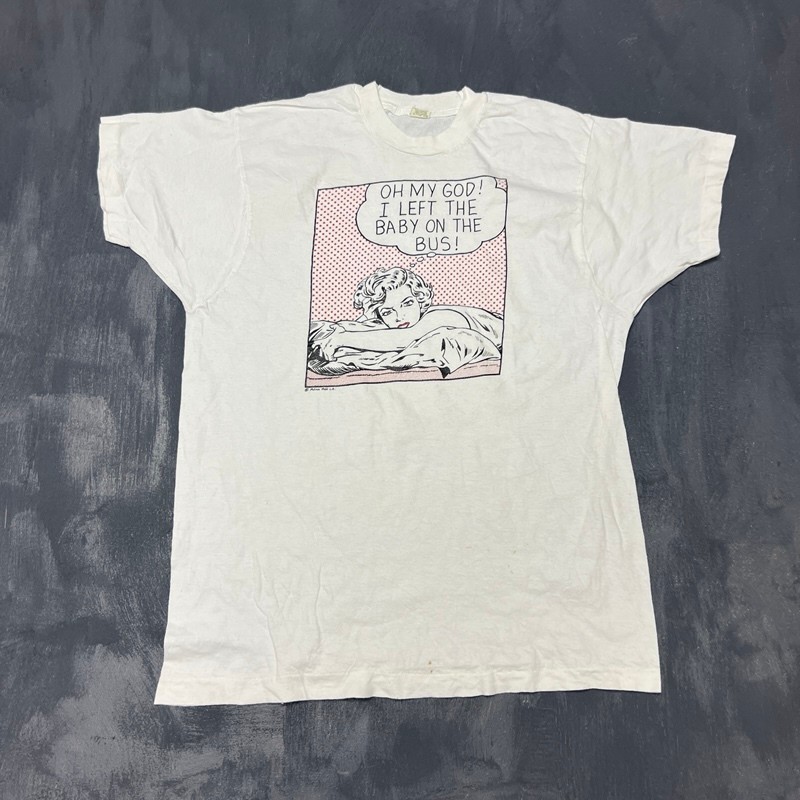 Vintage Roy Lichtenstein Flying Fish Shirt Mens Large White 1980s Baby On Bus
