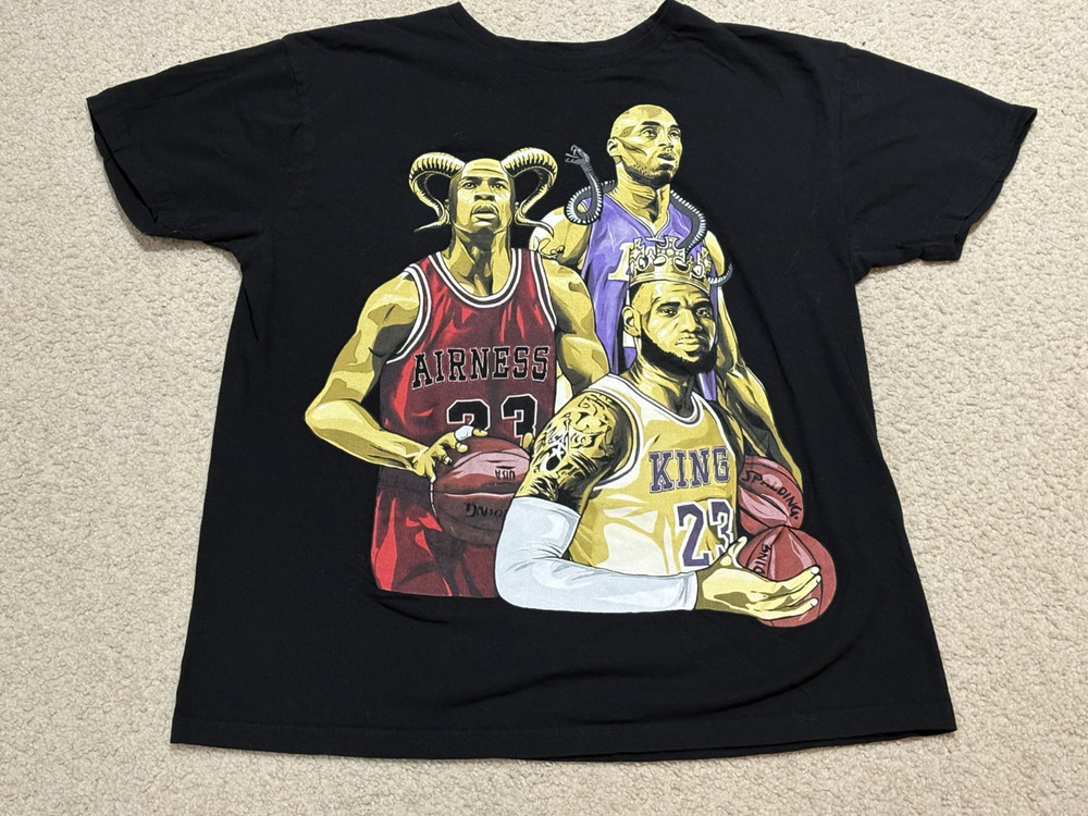 Men’s T-Shirt Short Sleeve Jordan LeBron Kobe Basketball NBA Black – Adult Large