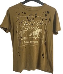 Johnny Cash Buckle Graphic Tee Small Brown Distressed Country Music T Shirt