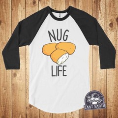 Nug Life T-Shirt – Mens L Baseball Raglan – 3/4 Sleeve – Chicken Nugget Tee SALE