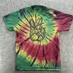 DOM Shirt Mens Medium Tie Dye Peace Sign Embroidered Graphic Hippie Festival Tee