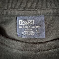 Polo Ralph Lauren Mens Medium Black Thick Crewneck Tee Shirt Tan Pony Logo VTG