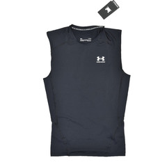 NEW Under Armour HeatGear Compression Sleeveless Shirt Black Size L