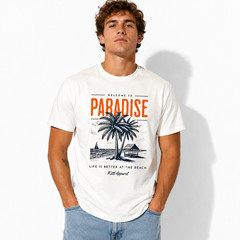 Tropical Beach Paradise Palm Tree Graphic Men’s T-Shirt Summer Vacation Tee