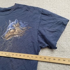 Grey Wolf Shirt Mens XL Blue Tribal Wolf Heads Graphic Tee Relaxed Cotton
