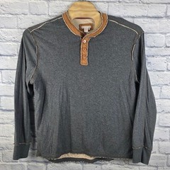 Carbon 2 Cobalt Men Green Gray Heather Long Sleeve Henley Shirt Cotton Blend XL