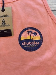 Chubbies Tank Top Shirt Mens Small Coral Pink Sky’s Out Thighs Out Beach Summer