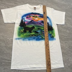 Vintage 90s Airbrush Aspen Colorado Mountain Bear Nature Shirt Large White Art