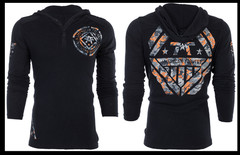 AMERICAN FIGHTER Black AVERETT Long Sleeve Henley Thermal Hoodie T-shirt NWT