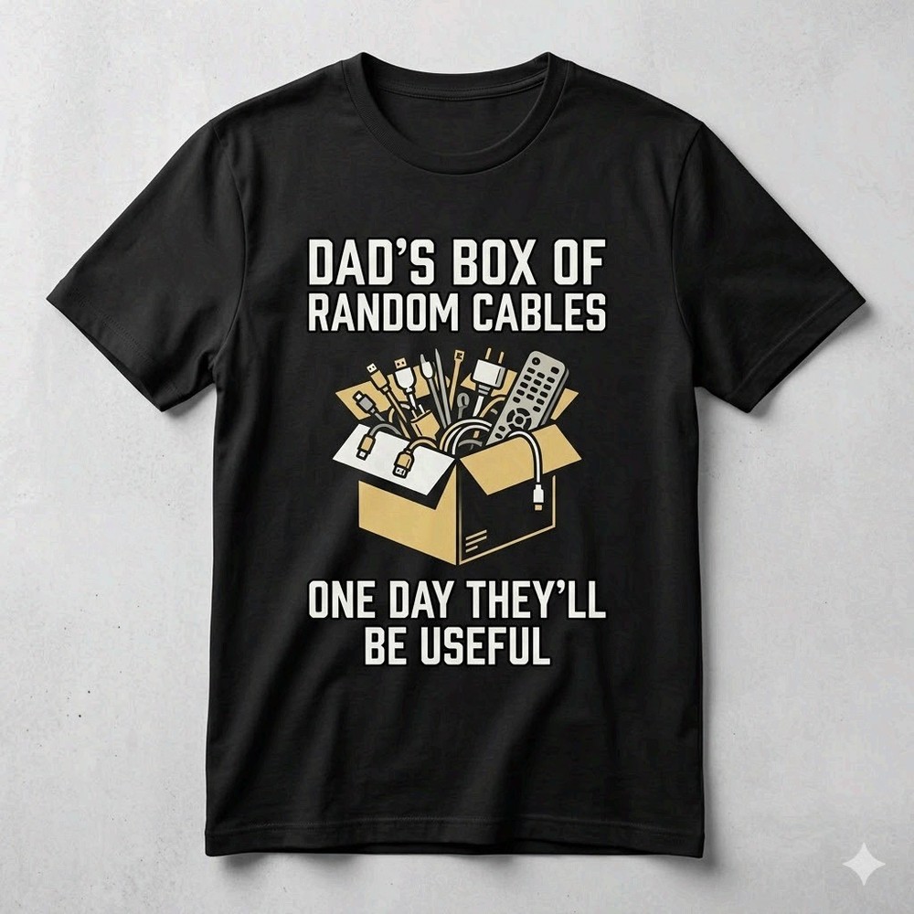Dad’s Box Of Random Cables Funny Garage Dad Black T-Shirt