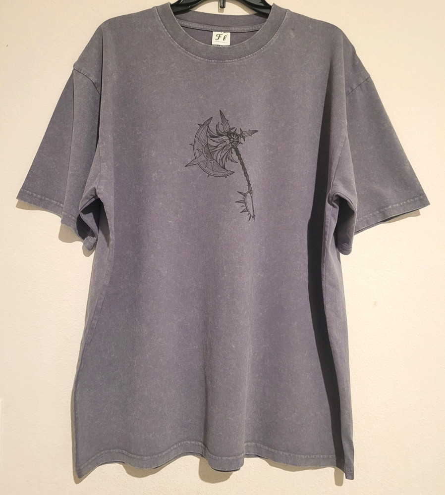 Freelect FL-T2600 Men’s T-Shirt Gray Acid Wash Graphic Axe Cotton Tee Size Large