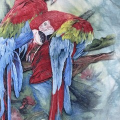 The Mountain Tie Dye Parrot T-Shirt Large Blue Birds Art Colorful