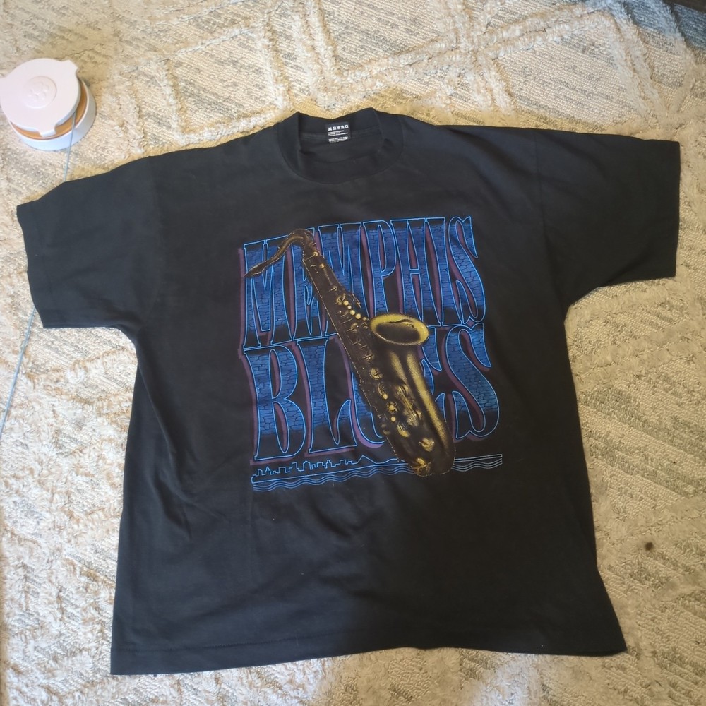 Vintage Fashion Victim Memphis Blues T Shirt XL USA Black Graphic Tee Music