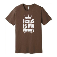 Unisex Christian T Shirt Featuring The Phrase Jesus Is My Victory With Crown Emb