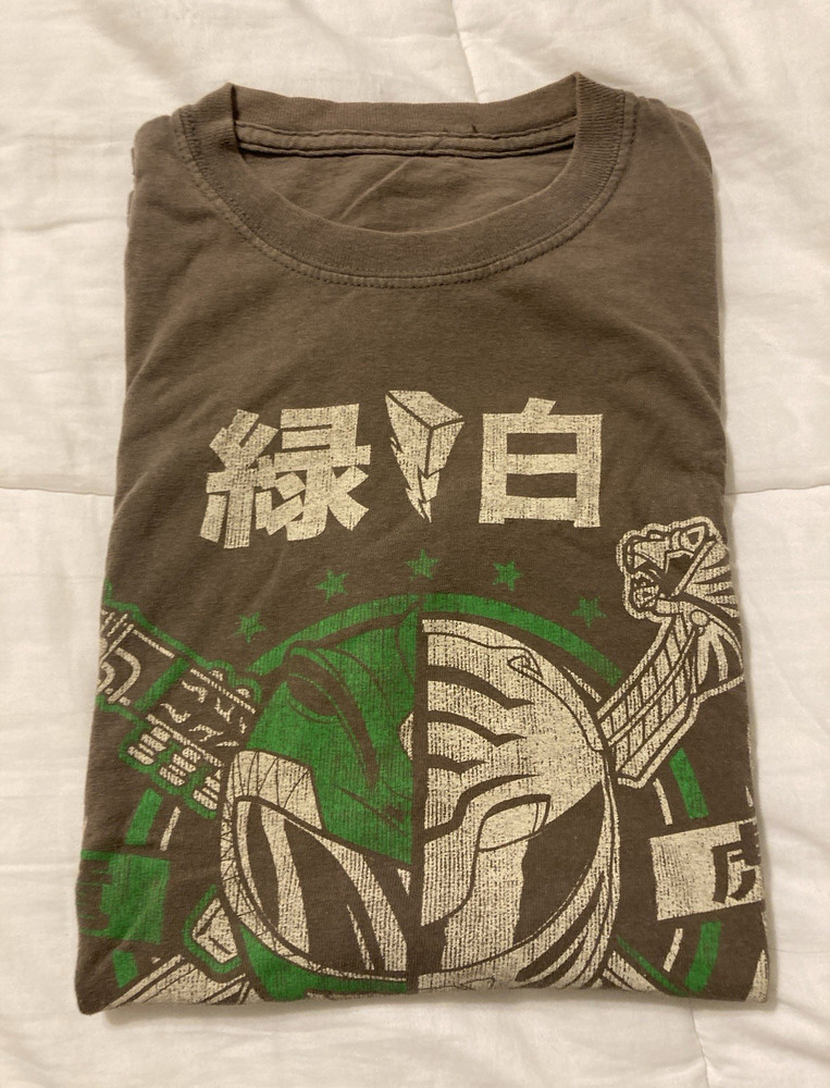 Power Rangers Gray Green White Graphic Print Crew Neck Adults T-Shirt Size L