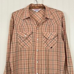 Vintage Men’s Western Shirt Neutral Plaid Pearl Snaps Button Down Medium Rodeo