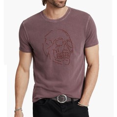 John Varvatos Men’s Large Skull Embroidered Beaded Knots Crew T-Shirt Mauvewood