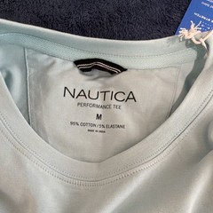 Nautica Performance Tee Men’s Logo T-Shirt Size M Light Blue Crew Neck Stretch
