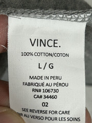 Vince V-Neck T-Shirt Gray Peruvian 100% Cotton Men’s Size LARGE