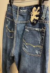 American Eagle Men Denim Jeans Boot Cut Blue 100% Cotton 36 X 31 Distressed