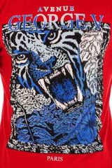 Avenue George V Paris T-Shirt Lion Men’s Red Tee Rhinestone Fitted XL 2XL 3XL