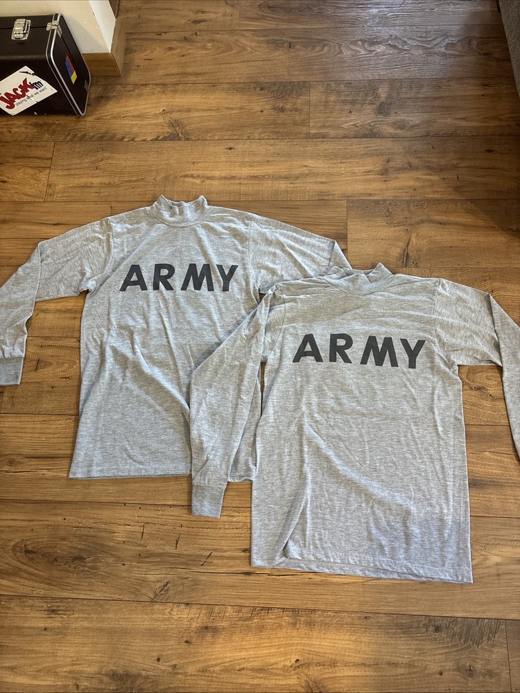 VTG Lot Of 2 US Army Military Issued Physical Fitness Long Sleeve Shirts X Small