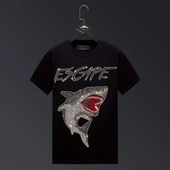 New Fashion Shark Rhinestones Summer Short Sleeve Luxury Men Streetwear T-Shirt