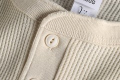 Retro Thread Cuff Knitted Waffle T-Shirt Men’s Long Sleeve Henry Collar Shirt