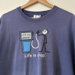 Life is Crap Gas Pump First Born Graphic Tee XXL Navy Humor Y2K 2000s Faded