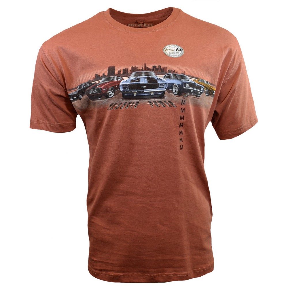 Men’s T Shirt -Newport Blue -American Muscle Cars Racing Logo 100% Cotton