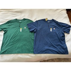 Lot of 2 NEW Carhartt Henley T-Shirt Green Blue Loose Fit Pocket Workwear 2XL